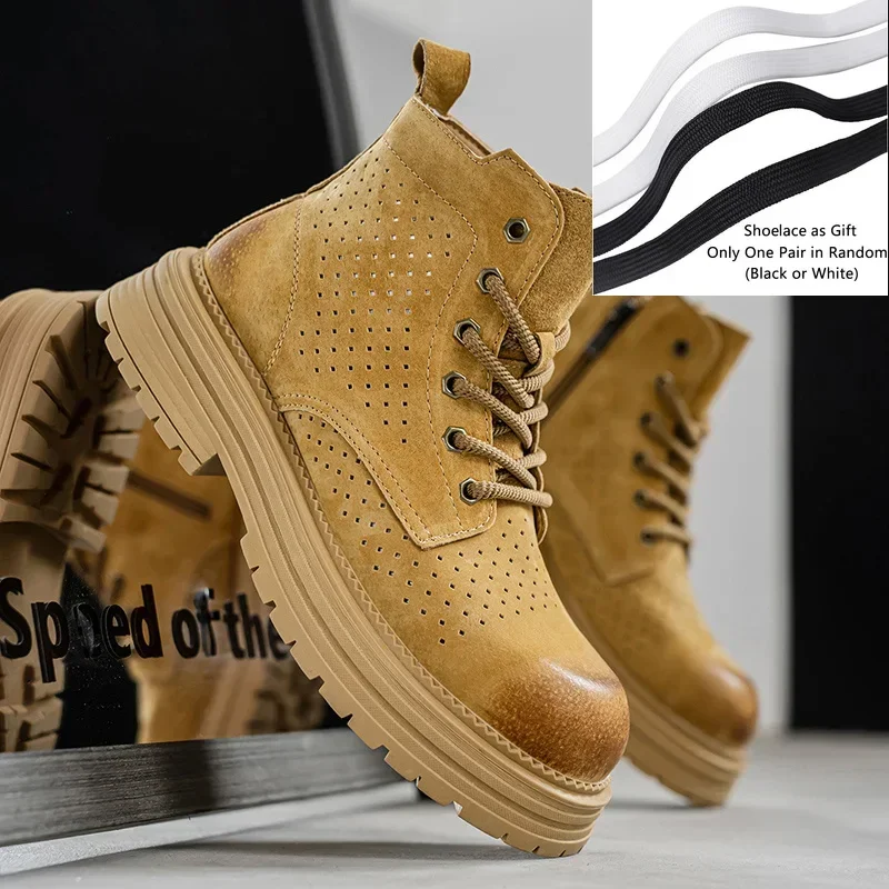 

Классические желтые мужские замшевые ботинки, осенние мужские ботильоны, дышащая мужская обувь с высоким берцем, уличная рабочая обувь для пешего туризма