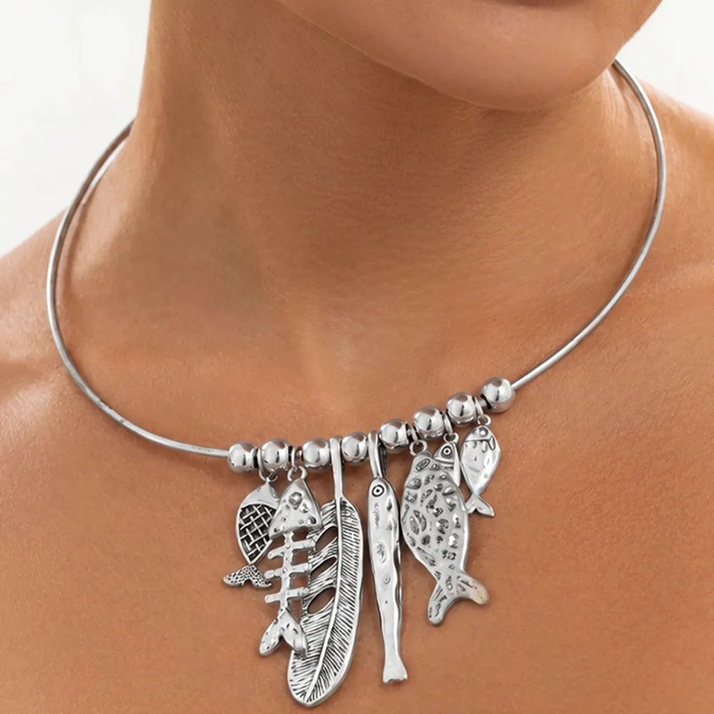 SHIXIN Creative Exquisite Gold Color Feather Texture Fish Pendant Necklace Women Adjustable Copper Choker Daily Jewelry Accessor