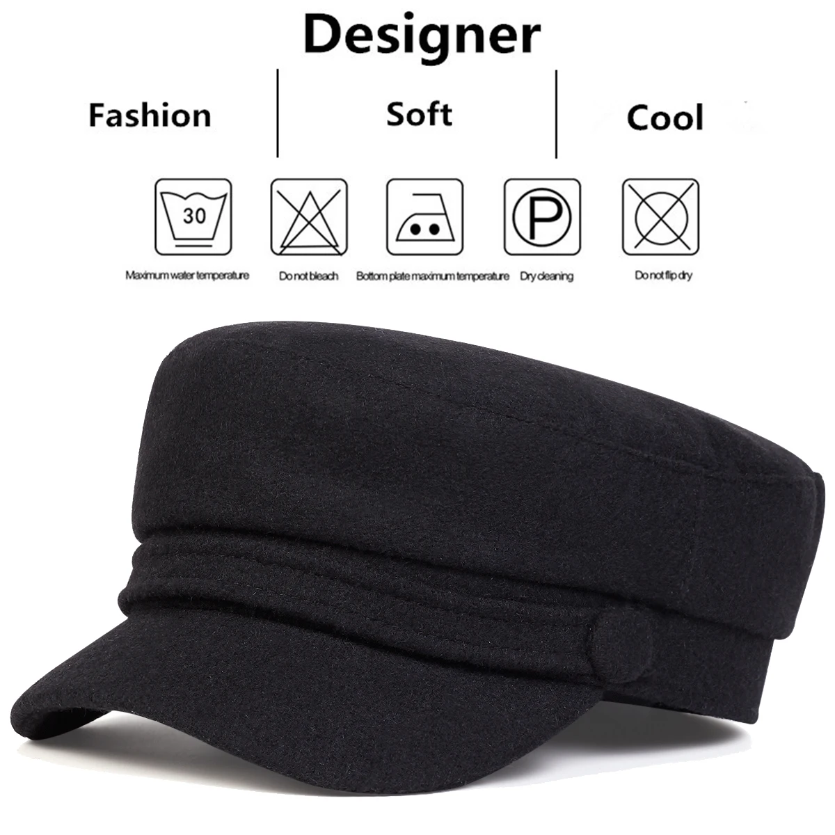 Unisex Solid Color Imitation Wool Military Hats Flat Top Baseball Caps For Women Outdoor Sports Military Hats Cadet Sunscreen Ha