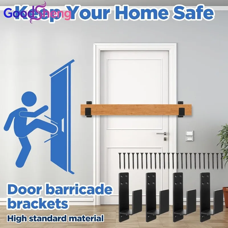 GOODSHENG Door Barricade Brackets Drop Open Bar Holder Heavy Duty Carbon Steel U Bracket for 2 by 4 Lumber Home,Barn,Shed,Garage