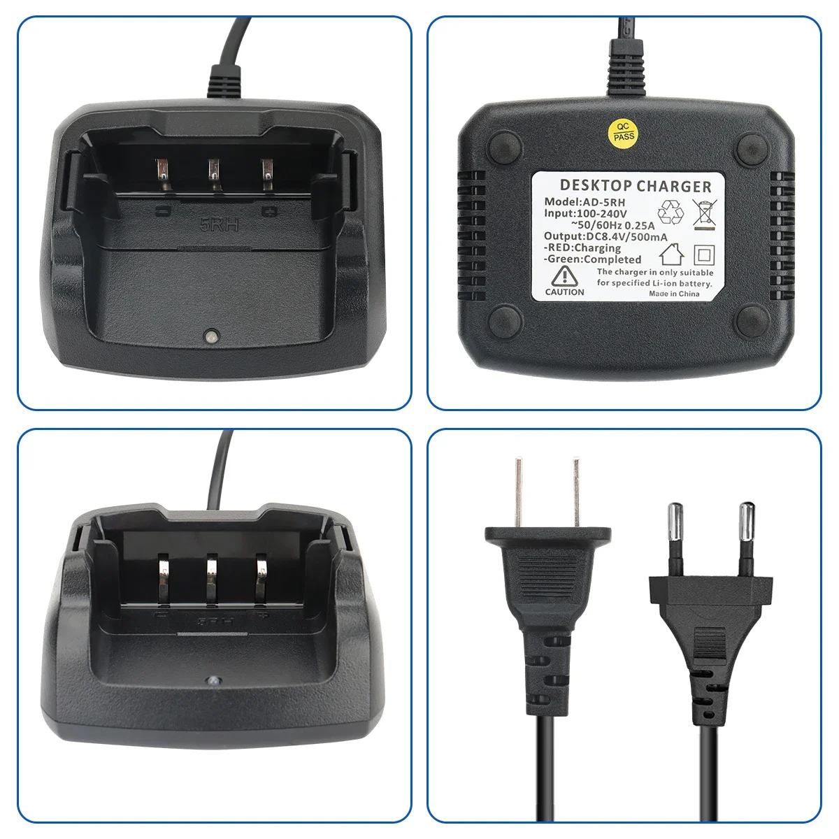 Baofeng UV-5RH Charger Desktop Base, Two Way Radio Acessórios, EUA e UE Walkie Talkie, UV 5RH, UV-5RM, GM-5RH