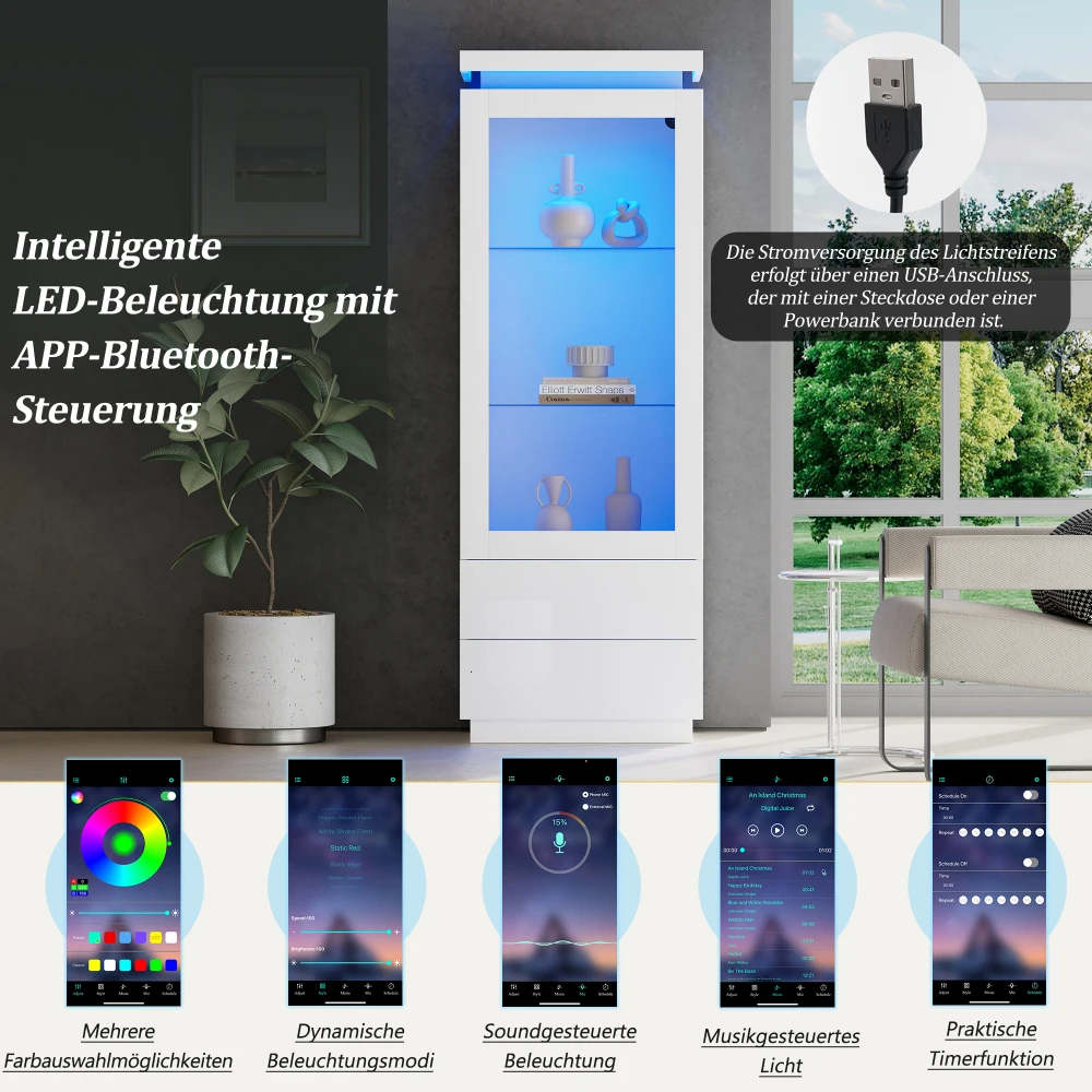 60*40*171 سنتيمتر غرفة المعيشة الحديثة عرض ، مع درجين ، عرض عالي اللمعان مع LED والأبواب الزجاجية ، عرض الرف حامل