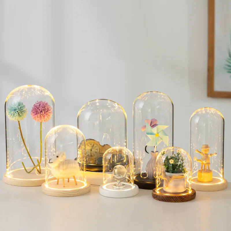 FS 10*20cm 10*25cm 12*12cm 12*15cm 12*18cm 12*20cm Middle Size Glass Dome Vase Home Decoration Luminous Coil Antique Base Gift