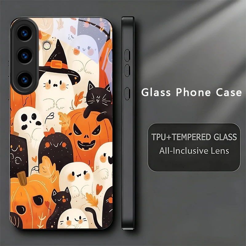 Autumn Halloween Black Phone Case For Samsung Galaxy S26 Ultra S25 Edge S24 FE S23 Plus S22 S21 S20 S22 S25 S24 Glass Back Cover