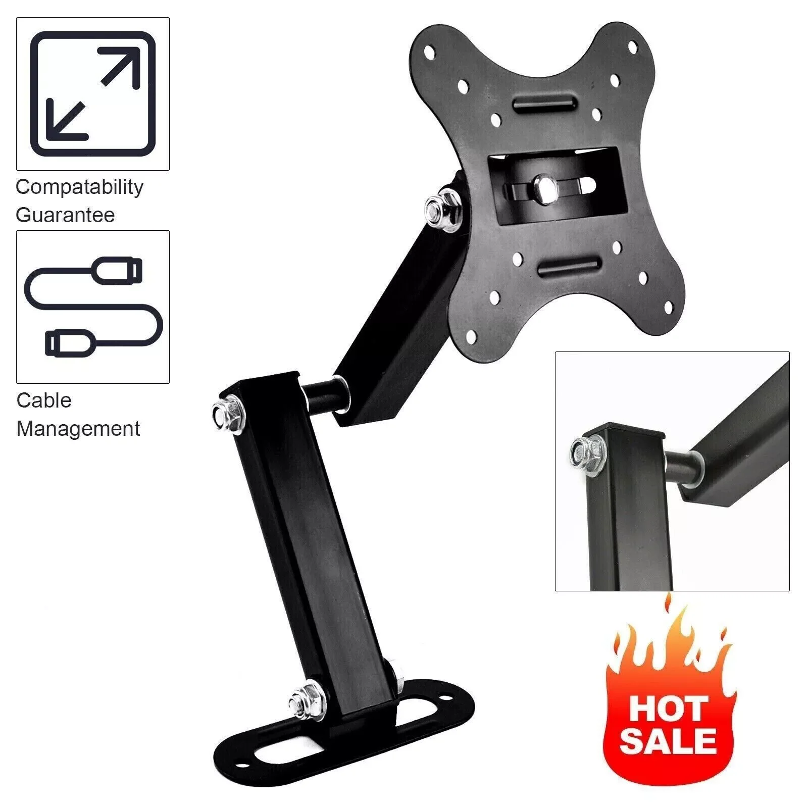 

TV Wall Mount Bracket Articulating Arms Swivel Tilt Extension Rotation TV Monitor Stand Holder With Screws 14-24 Inch Display