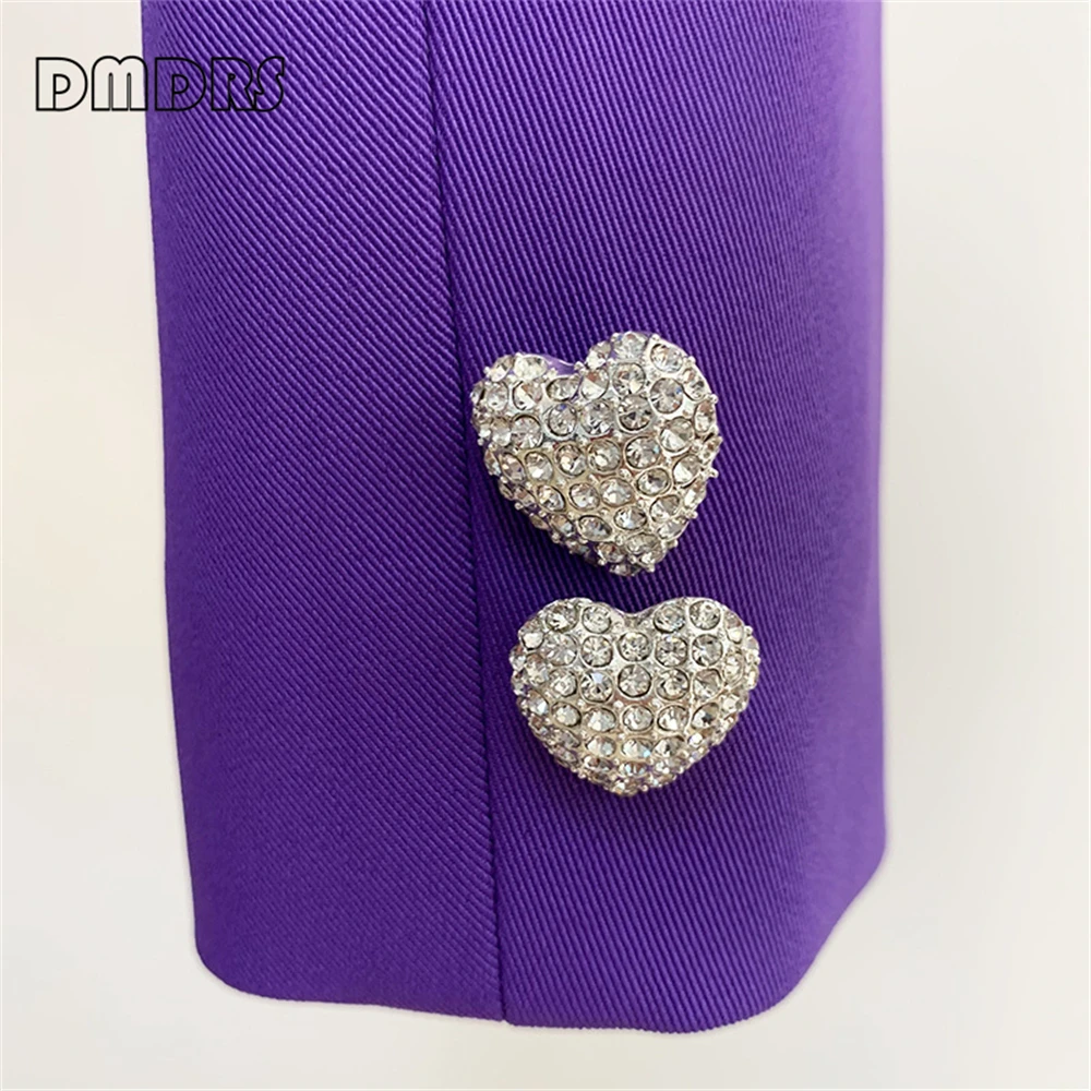 Heart Shaped Diamond Button Short Suit Jacket For Women, Purple Fashionable Autumn Suit Blazer Coat, Party Outfit In Stock