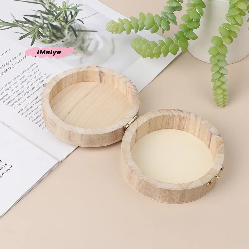 M-Vintage Round Wooden Jewelry Box Organizer Craft Mud Base Lid Lock Storage Case For Earrings, Bracelets, Rings Home Decoration