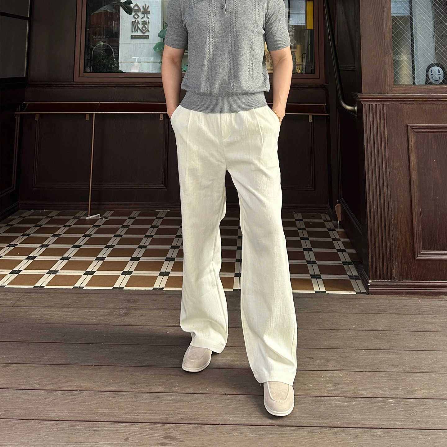 

Lyocell Linen Pants with Pleats, Drapey, New Aristocratic Style, Casual, Breathable, Simple, Commuter Straight-Leg Trousers