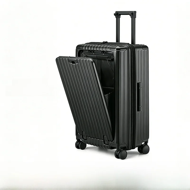 

Front Opening Multi-Functional 20 Inch Boarding Carry-On Suitcase with Universal Wheels Large Capacity Travel Suitcase Leather