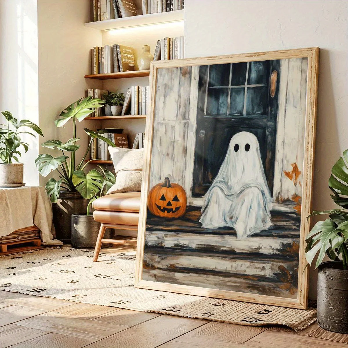 2D Flat Design Halloween-themed Ghost Pumpkin Art Canvas Poster Wall Decoration Design Living Room Dining Room Home Decoration
