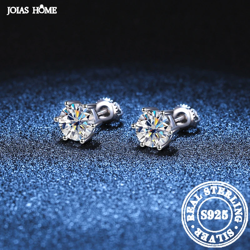 

JOIAS HOME Fashion Silver 925 0.5CT-2CT D Color Moissanite Gemstone Earrings For Women Classic Six Claw Threaded Earrings