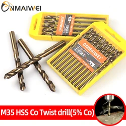 1.0-13mm Cobalt Coated 5/10PCS Twist Drill Bit Set HSS M35 Gun Drill Bit For Wood/Metal Hole Cutter Power Tools