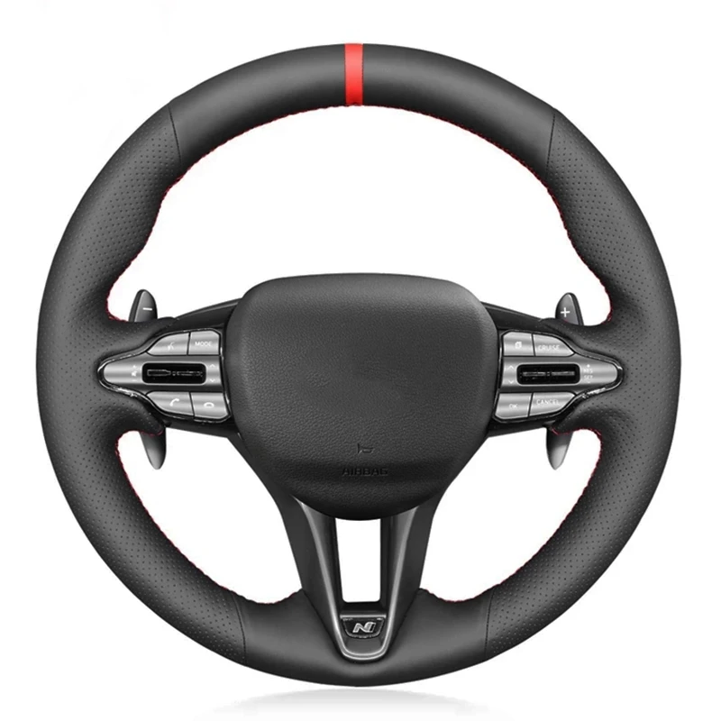 Antypoślizgowy pokrowiec na kierownicę ze sztucznej skóry Blakc do Hyundai i30 N 2018 2019 2020 Veloster N 2019 2020 2021 — zdjęcie 3
