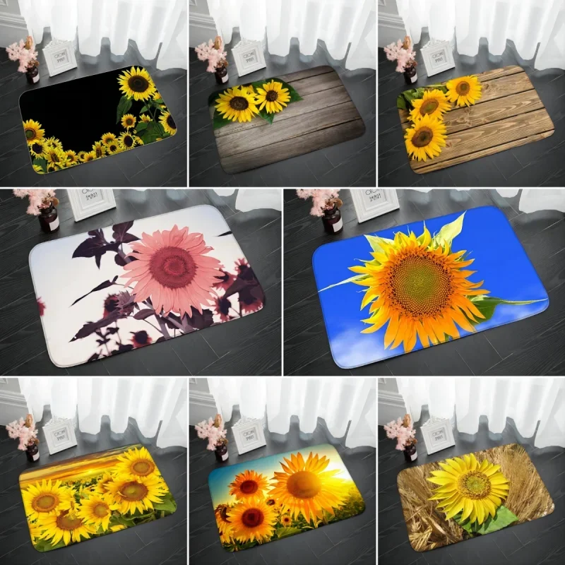 

Дверной коврик серии Sunflower, нескользящие коврики для ванной комнаты и кухни, украшение для дома, гостиной, моющийся входной ковер с цветочным принтом