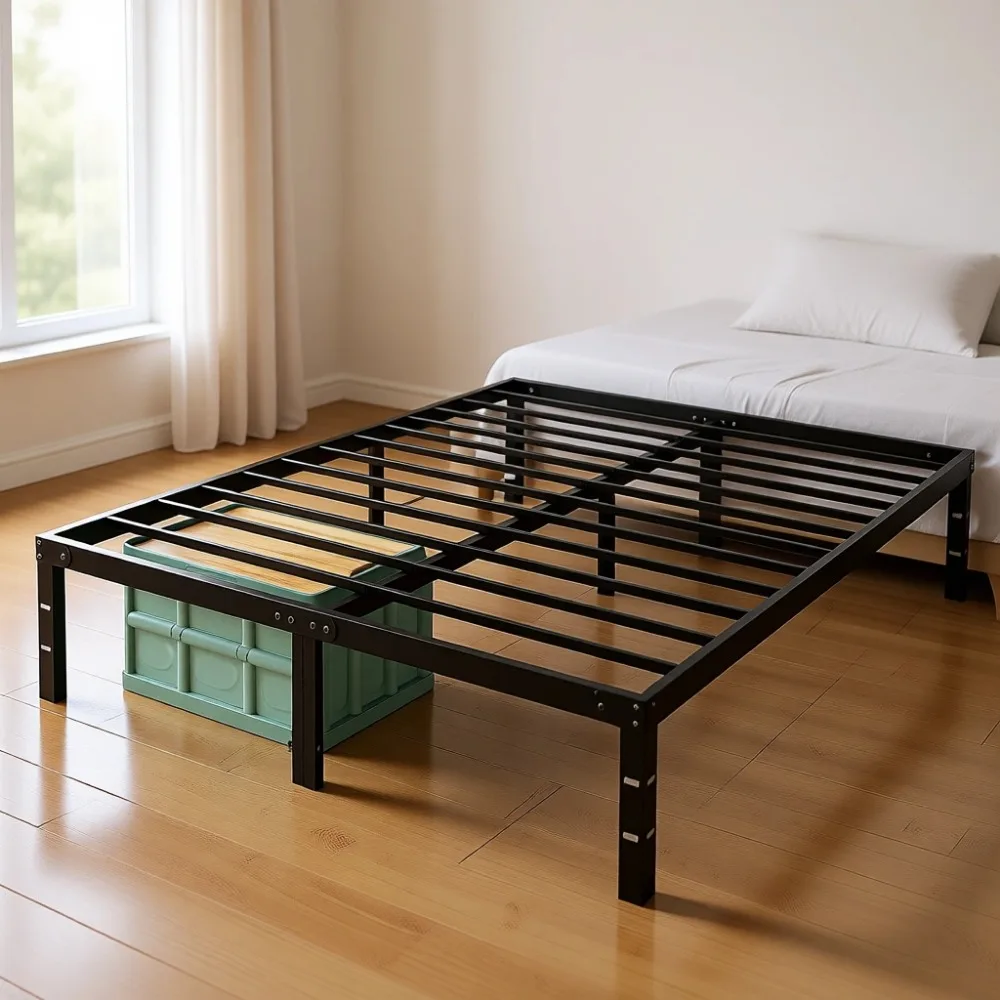 

Heavy Duty Queen Metal Platform Bed Frame with Under Bed Storage No Box Spring Needed Sturdy Steel Slat Support