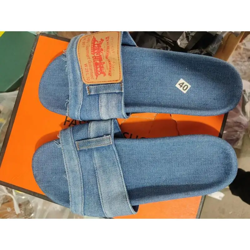 2024 Fashion Denim Slipper Female Shoes Non-slip Comfortable Summer Flat Slippers Woman Slides Outdoor Beach Casual Shoes Women