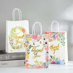 5Pcs Flowers Thank You Gift Bags Wedding Gift For Guests Paper Snack Cookie Candy Packing Bag Wedding Party Decoration