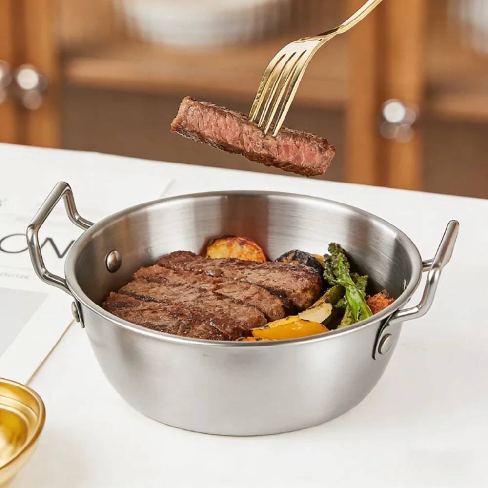 Stainless Steel Noodle Bowl With Handle Korean Ramen Soup Salad Bowl Air Fryer Liner Oven Sheet Cutter Kitchen Accessories