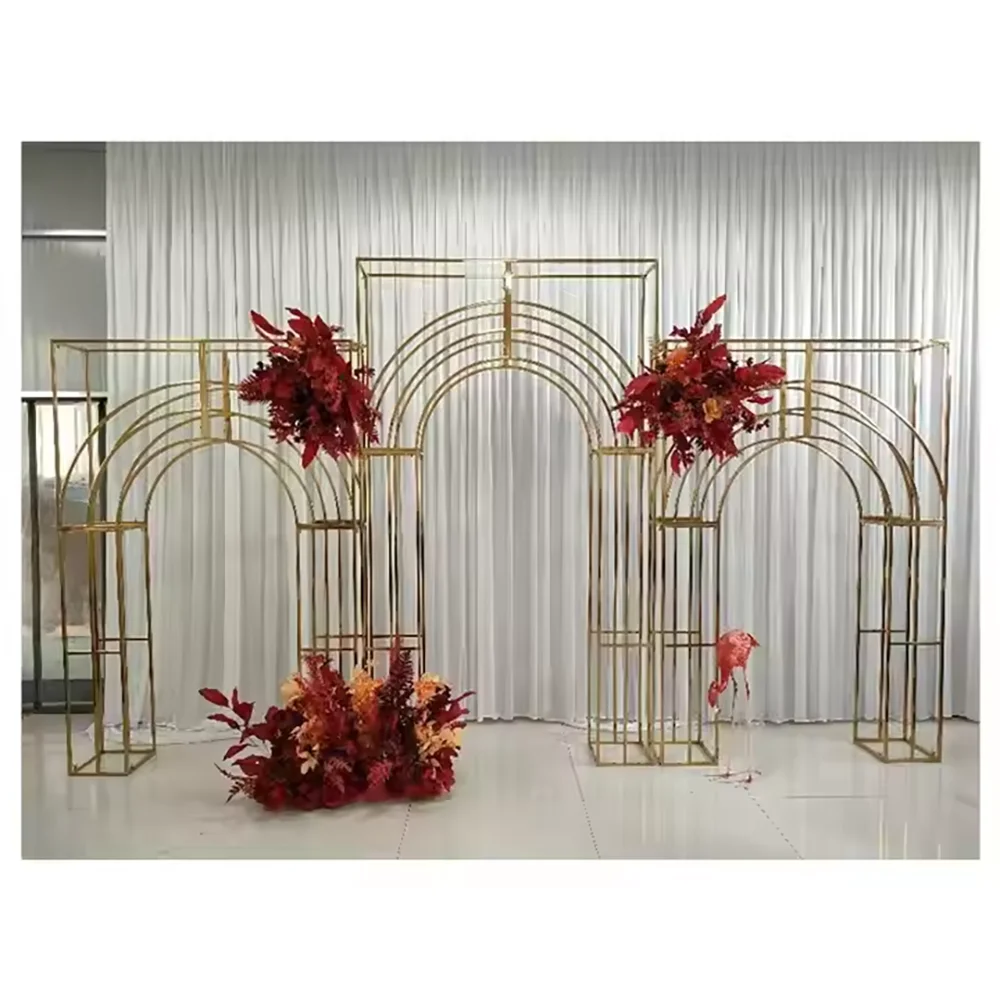 Hot wedding props Iron screen wedding stage layout gold metal arch welcome area decorative background frame