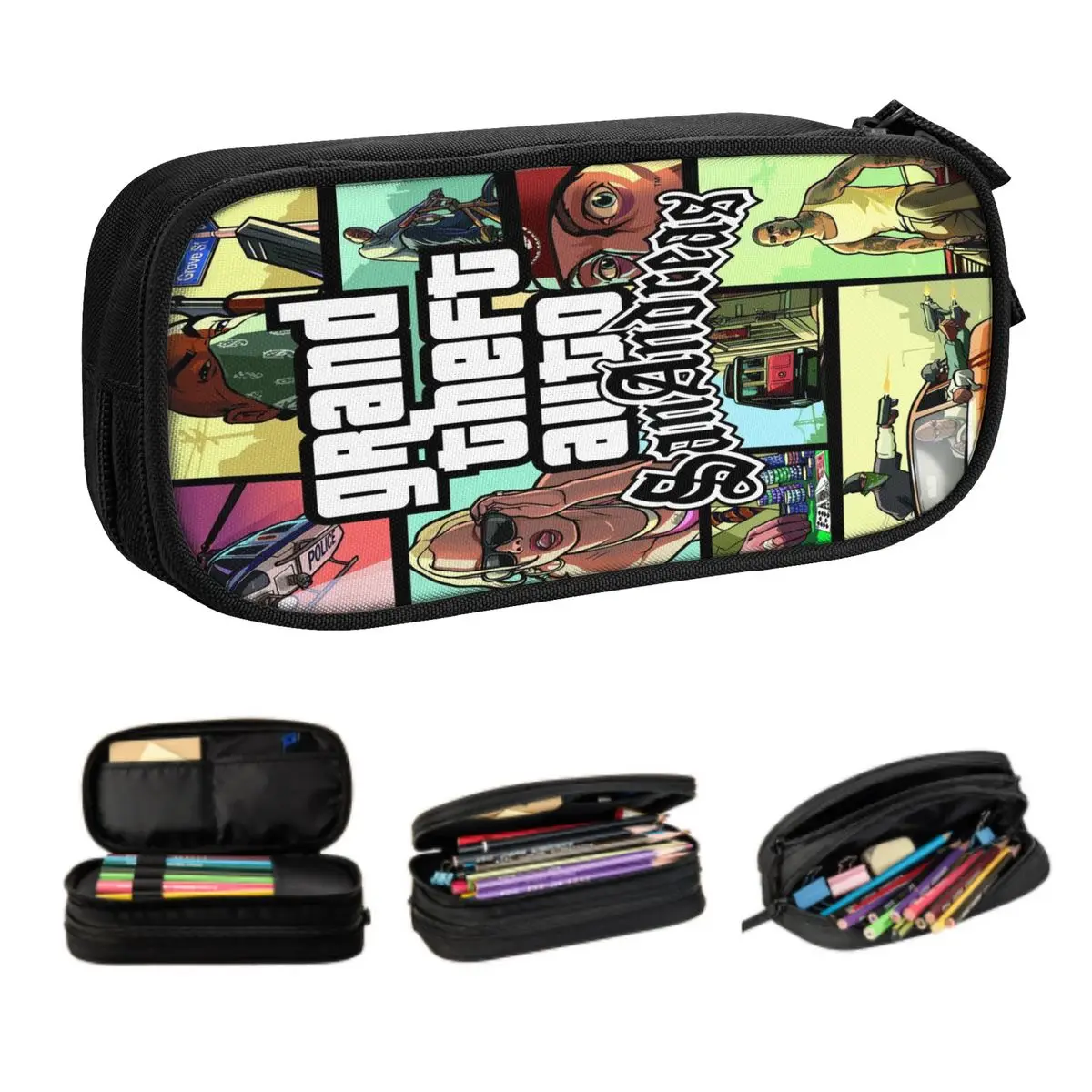 estojo de lapis grand theft auto kawaii para a escola estudantil grande capacidade bolsa para jogo de video gta para menina e menino 01