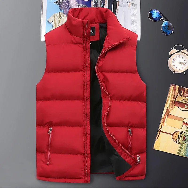 Fashion Men\'s Warm Vest Jacket Streetwear Autumn Winter Male Sleeveless Casual Waistcoat Solid Color Vest Coat Clothing