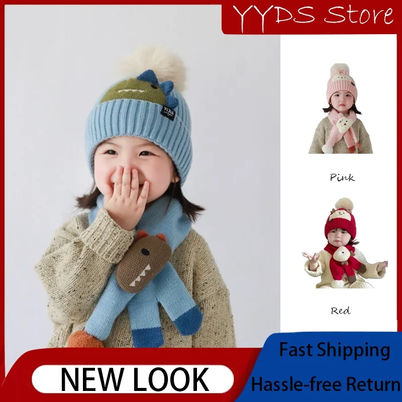 

Kids Autumn-Winter Cartoon Hat Scarf Set - Warm Knit Earflap Beanie for Boys & Girls Toddlers