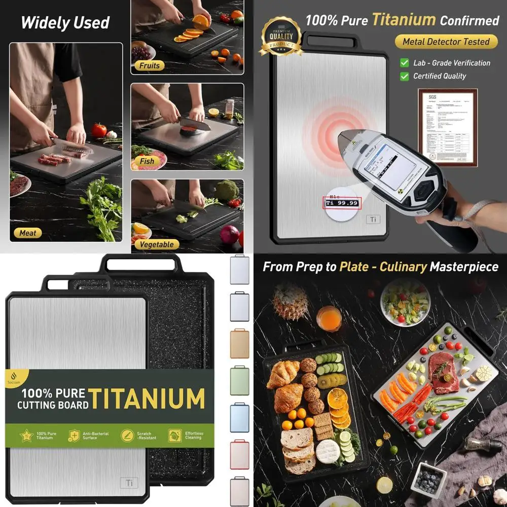 

Double-Sided Titanium & Wheat Straw Chopping Boards with Handle - Large, Small Sizes Available in Black/Grey