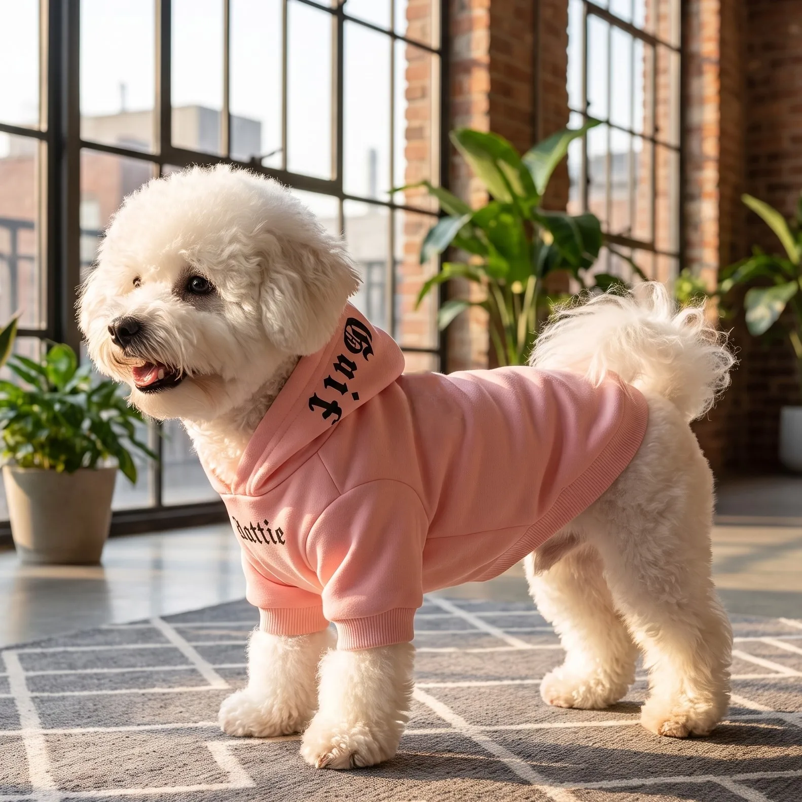 Dog hoodie, Gothic font print pet sweatshirt, trendy cool pullover dog top, soft and warm pet clothing