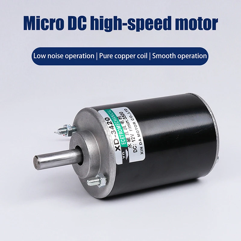 30W 12V-3500Rpm / 24V-7000Rpm 3420 DC High Speed Motor Speed Adjustable CW CCW Threaded Shaft Motor Miniature DC Small Motor