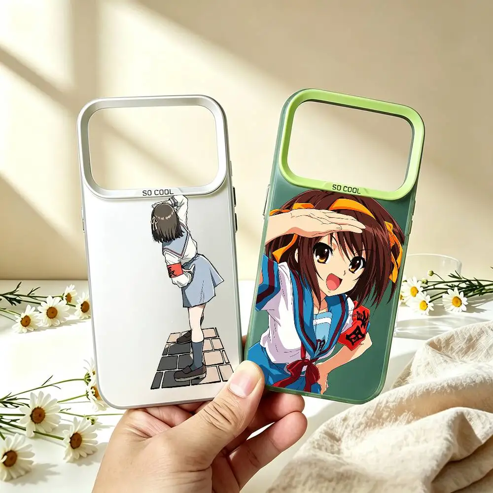 Suzumiya H-Haruhi Anime Phone Case For iPhone18 17,16,15,14,13,12,11 Plus,Pro Max,XS,Colorful Silver Phone case Funda Cover