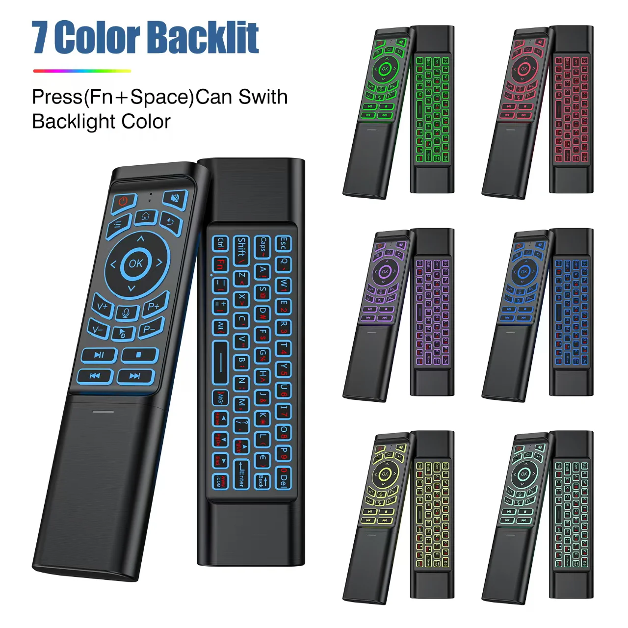 Air Mouse Control remoto giroscopio Mini teclado modo Dual 2,4G BT5.0 7 colores retroiluminado inalámbrico para Android Stick Smart TV Box PC