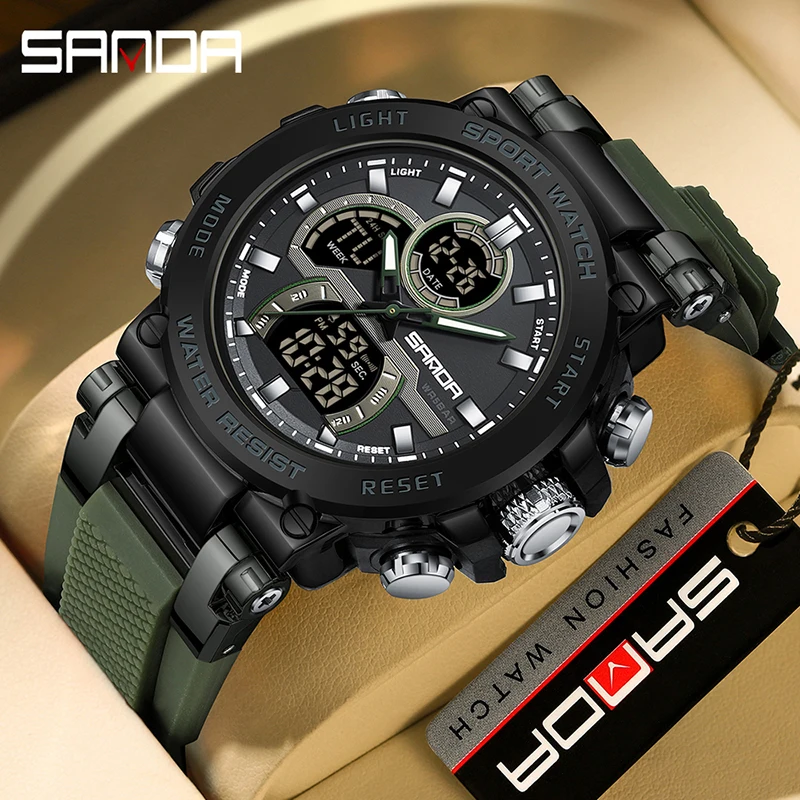 SANDA New Hot Outdoor Military Sports Men\'s Watch 50M Waterproof Clock Double-Display Electronic Quartz LED Digitals Wrist Watch