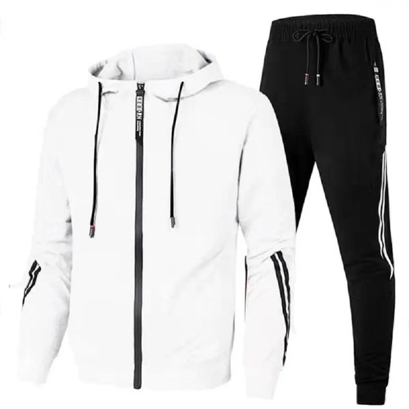 Outdoor men's sports jacket suit Spring and autumn zip Hoodie+sports pants suit casual men's long sleeved pullover Sportswear