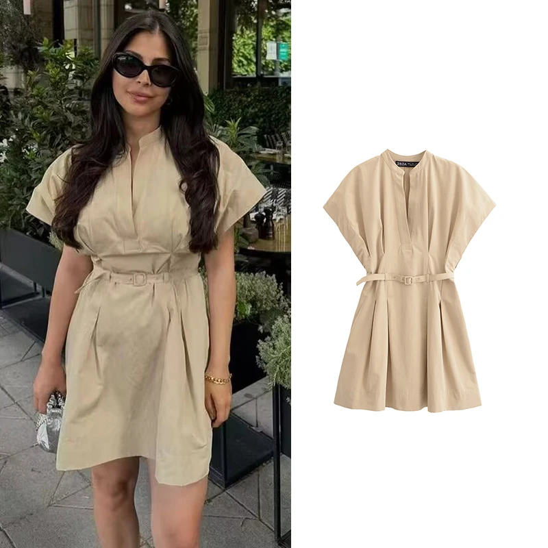 TRAF New Dresses Women's Summer 2024 New Chic and Elegant Straight Mini Holiday Dress Youth Street Fashion Dress