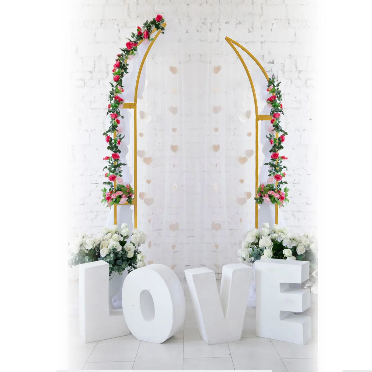 2pcs Curved Wedding Arch Backdrop Stand Balloon Arch for Ceremony Birthday Party Bride Baby Shower 5.9ft,6.9ft Half Moon Stand