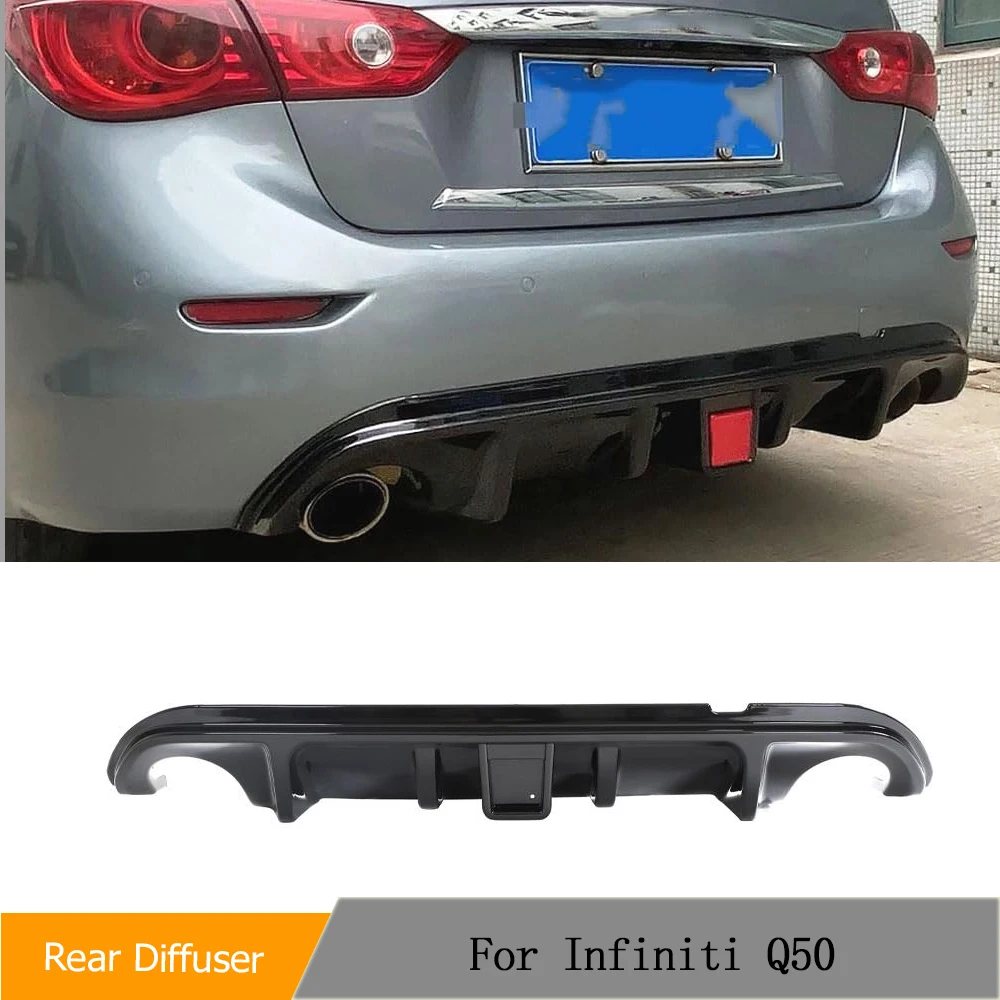 ABS Black Car Rear Diffuser for Infiniti Q50 Base & Sport Sedan 2014-2017 Lower Bumper Lip Spoiler Body Kits With Brake Light