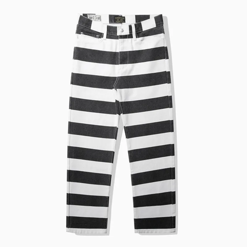 

High Quality Mens Zebra Striped Canvas Overalls Pants Heavyweight Cotton Worker Durable Casual Straight Cargo Trousers Male