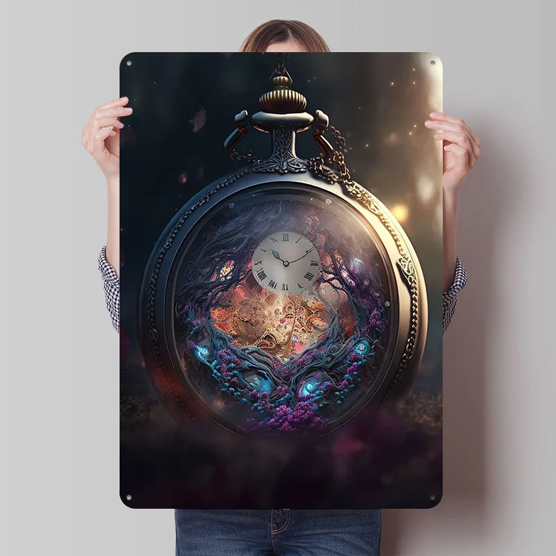 Pocket Watch Tinplate Posters Customizable Wall Art Retro Vintage Metal Signs for Home Room Garage Decoration Aesthetic Garden