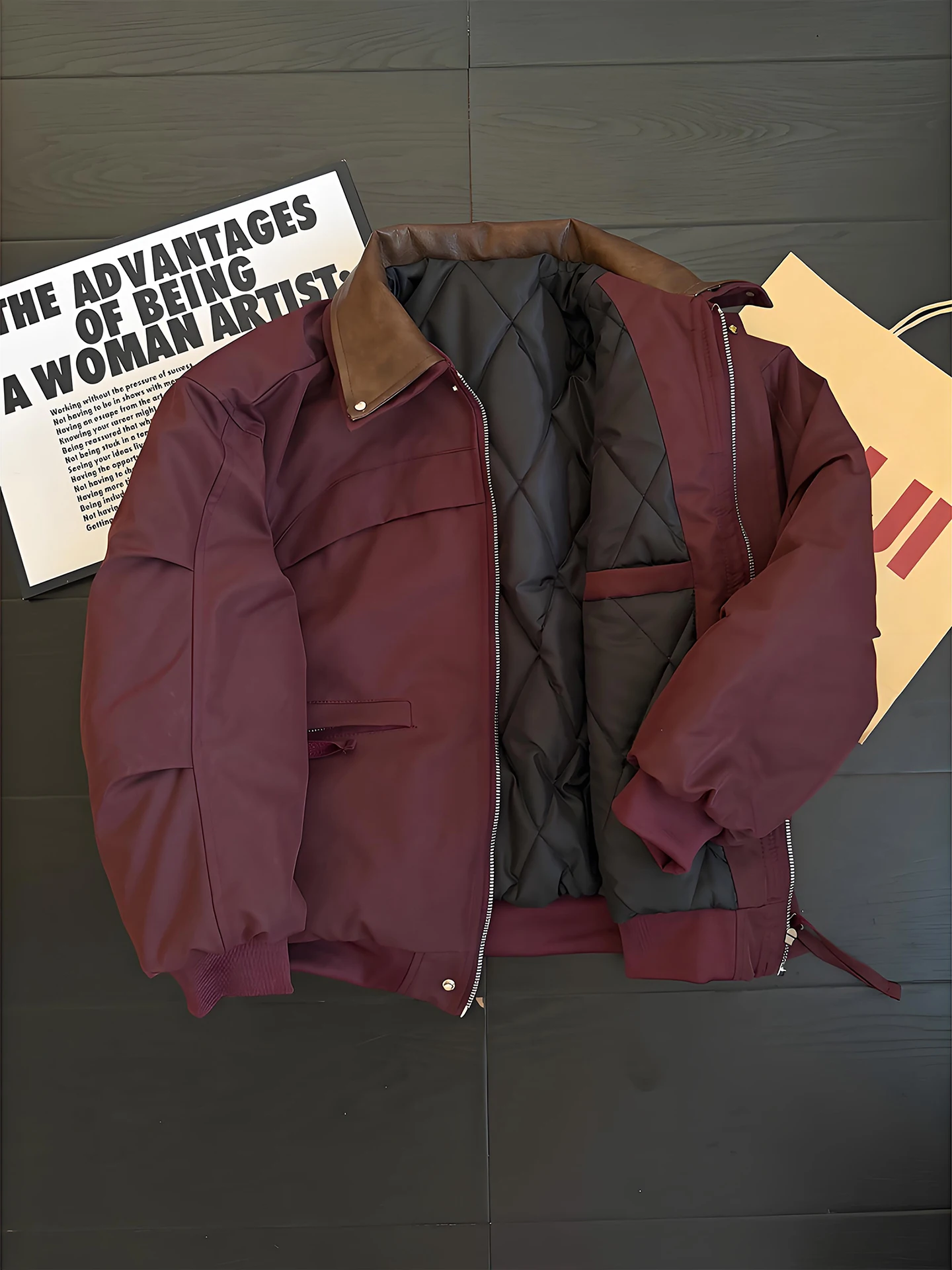 

Red Wine Color Pilot Jaet Cotton Clothes Men's Winter Cotton-Padded ort Thiened Collar Workwear Outerwear