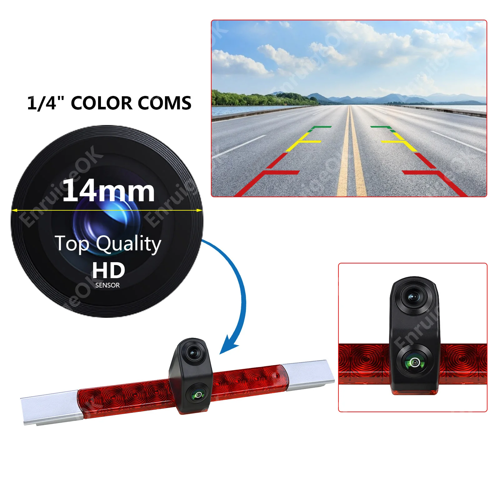 Universal High Brake Light Reversing Camera Kit Flat Surface Mount Rear View Camera for Truck BUS Camper RV Van Backup Camera