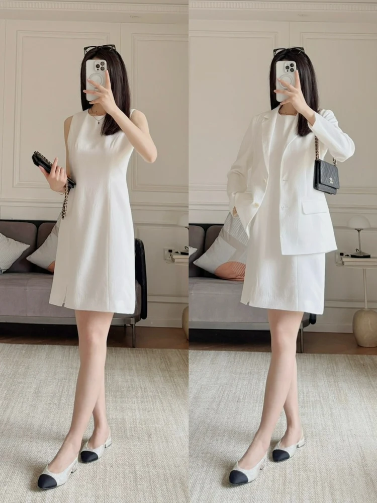 

Костюм Ele Commute: Двухцветный комплект из ацетата для весны и лета, модный деловой наряд Dr Svel, профессиональный ансамбль Ele