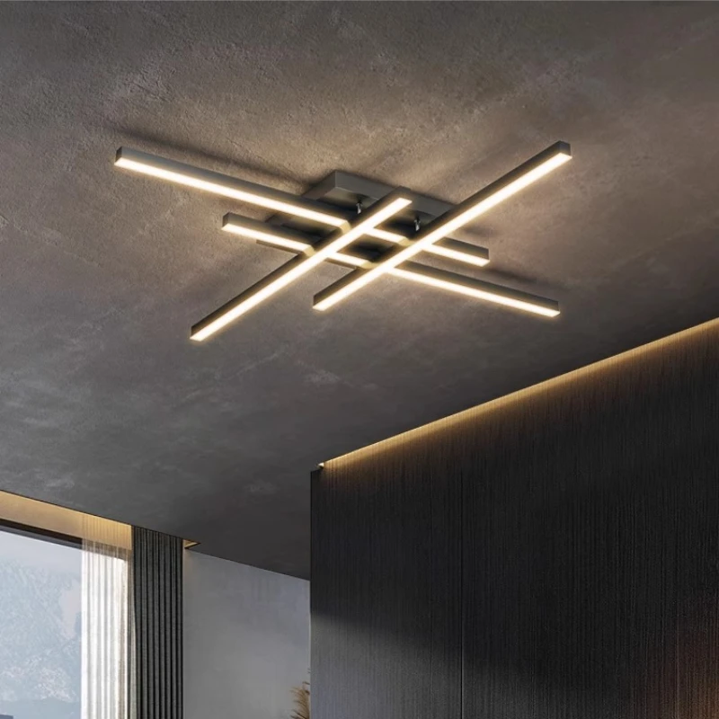 

Moden Minimalist Black Aluminium Long Strip Ceiling Lights Acrylic Lampshade Living Room Bedroom Restaurant Kitchen Hanging Lamp