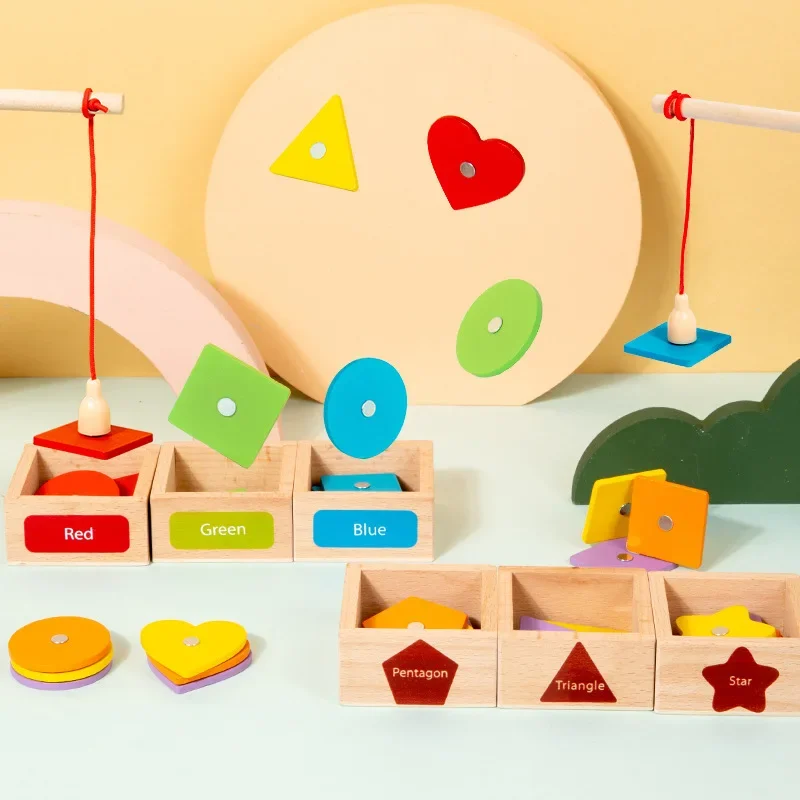 Magnetische Farbe Form Lehre Klassifizierung Box Geometrische Erkenntnis Angeln Spiel kinder Holz Spielzeug Pädagogisches Für Kind