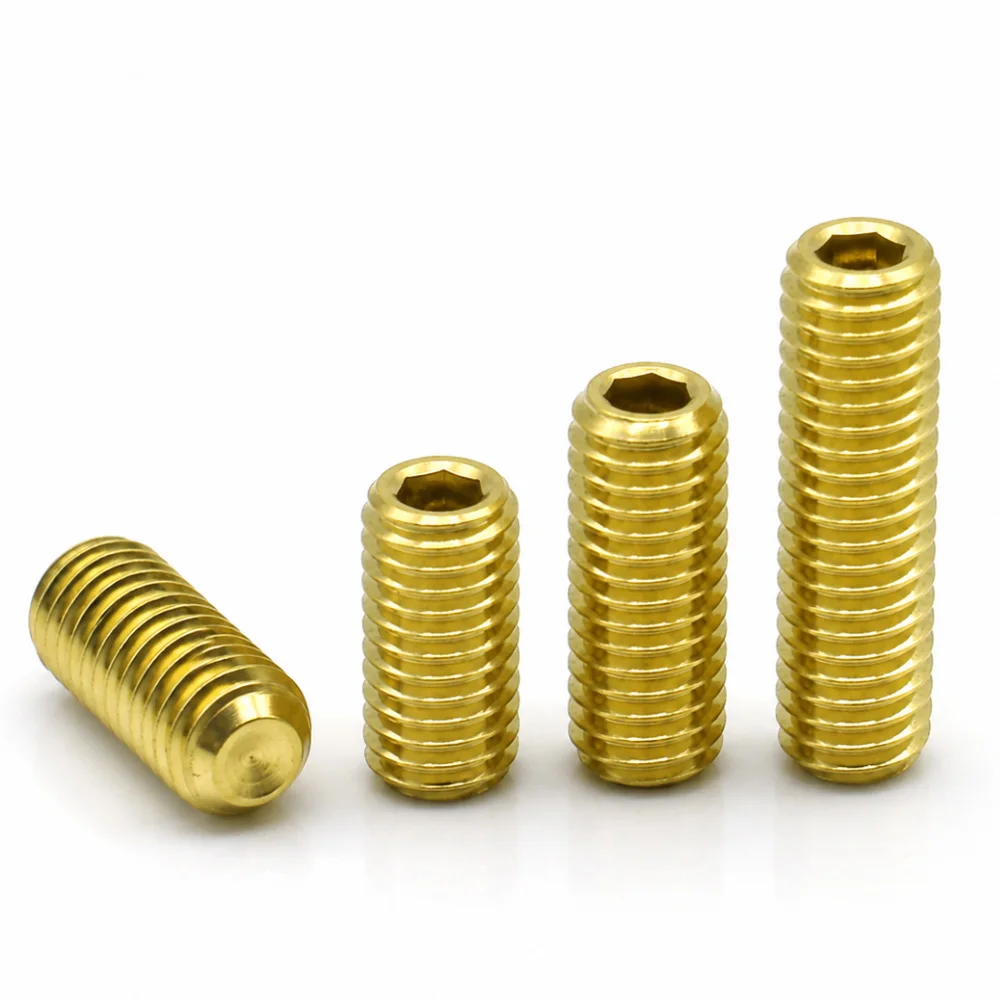 5-10pcs M2 M2.5 M3 M4 M5 M6 M8 M10 M12 Brass Hex Socket Cup Point Set Screws Allen Headless Grub Screws Metric Thread