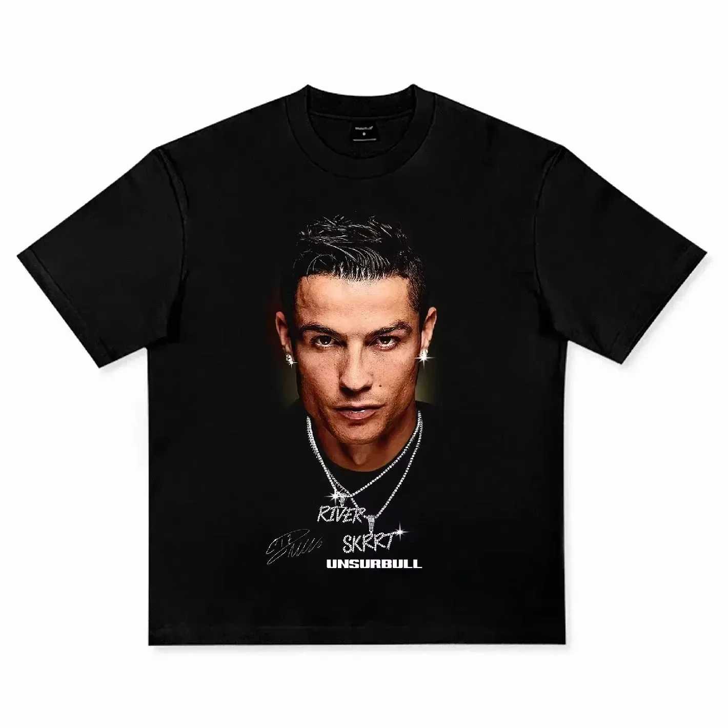 Cristiano Ronaldo Football Superstar Super Fashion Men Distress American 100% Cotton Printed Short Sleeve T-shirt Free Shipping