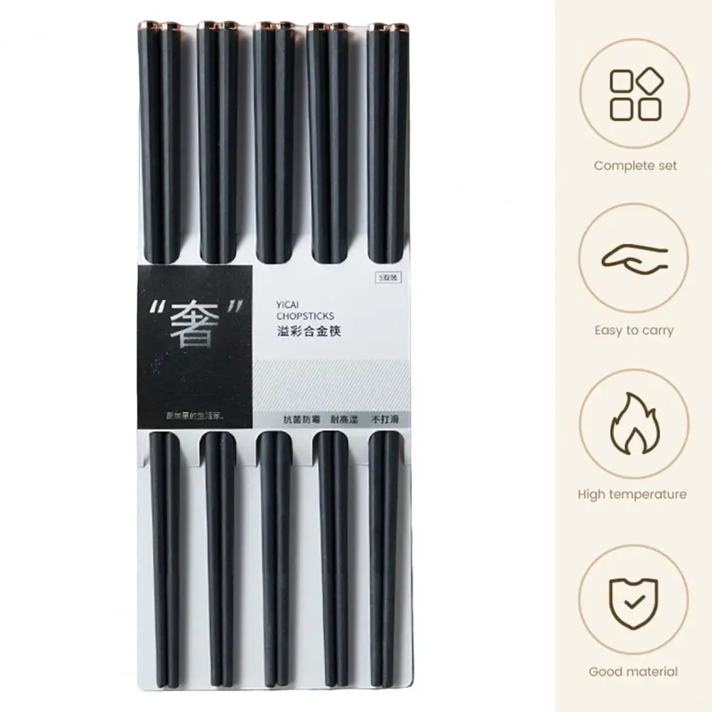 Diner Chopsticks 5 Pairs Fiberglass Chopsticks Set Heat Resistant Anti-slip Kitchen Utensils Food Grade Dishwasher Safe Hot Pot