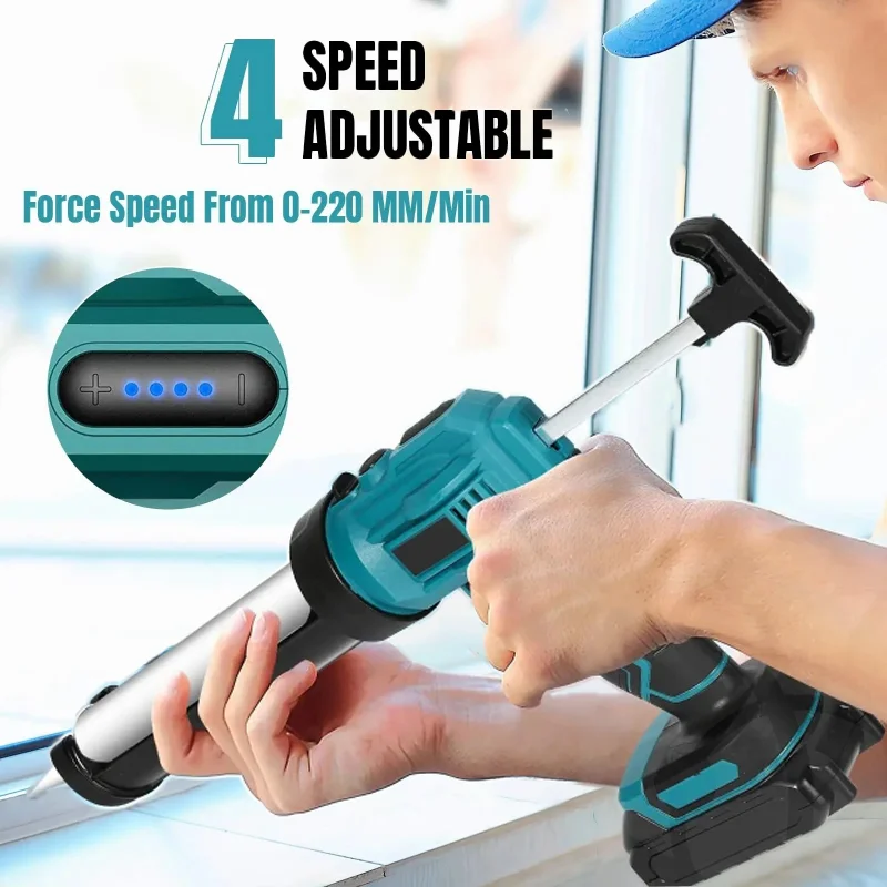 JH Cordless Electric Caulking Gun with LED Light Compatible with Makita 21V BatterySilicone Sealant Tool for Filling And Sealing