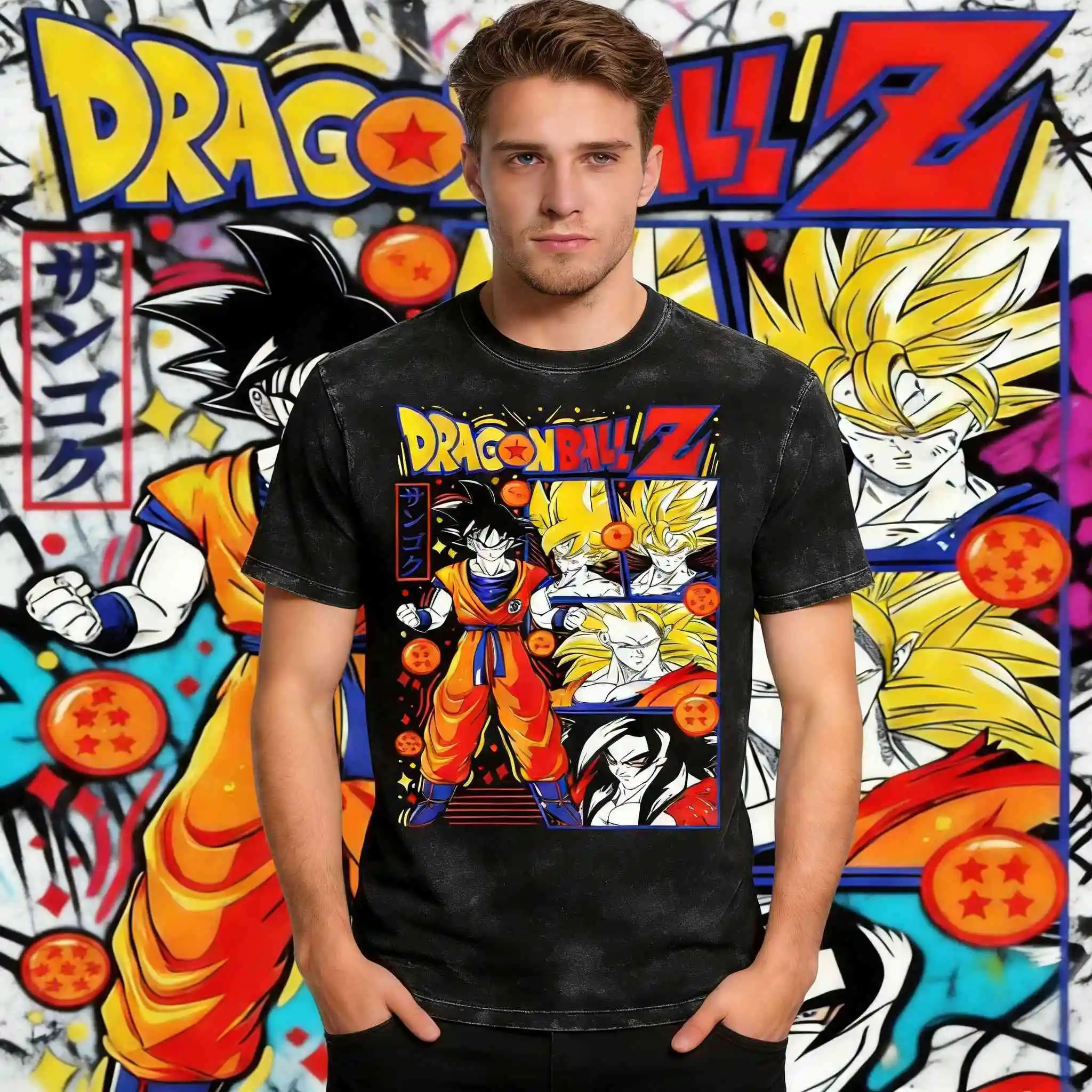 2026 Sommer Dragon Ball Vintage Anime T-Shirt Herren Reine Baumwolle Gewaschene T-Shirts Lässige Lockere Sport-Alltags-Kurzarm-Oberteile
