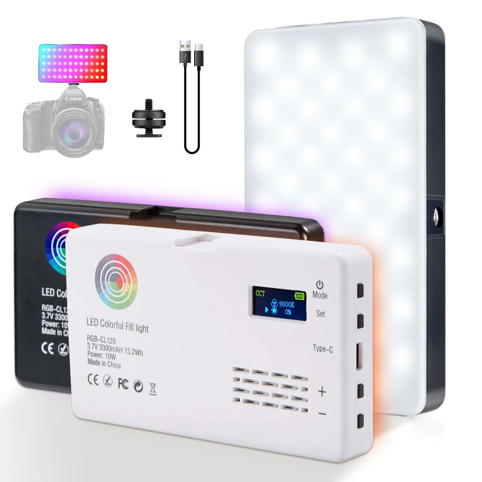 2500K-9000K Bi-Color LED RGB Camera Light uscita a colori Kit luce Video pannello dimmerabile CRI 95 + ricaricabile 3100mAh