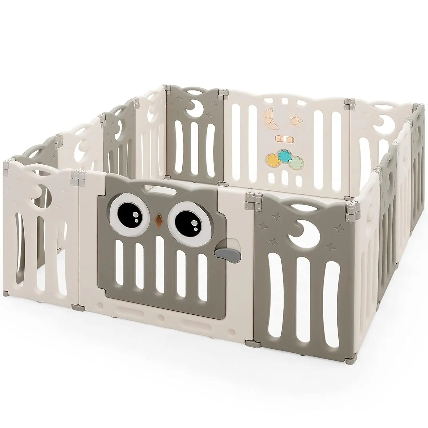 Cour de jeu pour bébé, centre d'activité pour parc pour bébé de Style hibou à 14/16 panneaux pour les tout-petits, base antidérapante et porte verrouillable
